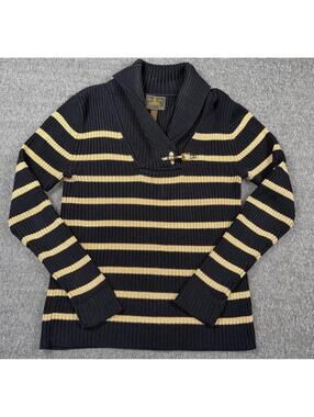 Lauren Ralph Lauren Women's Ribbed Sweater-Black & Metallic Gold-Size Small